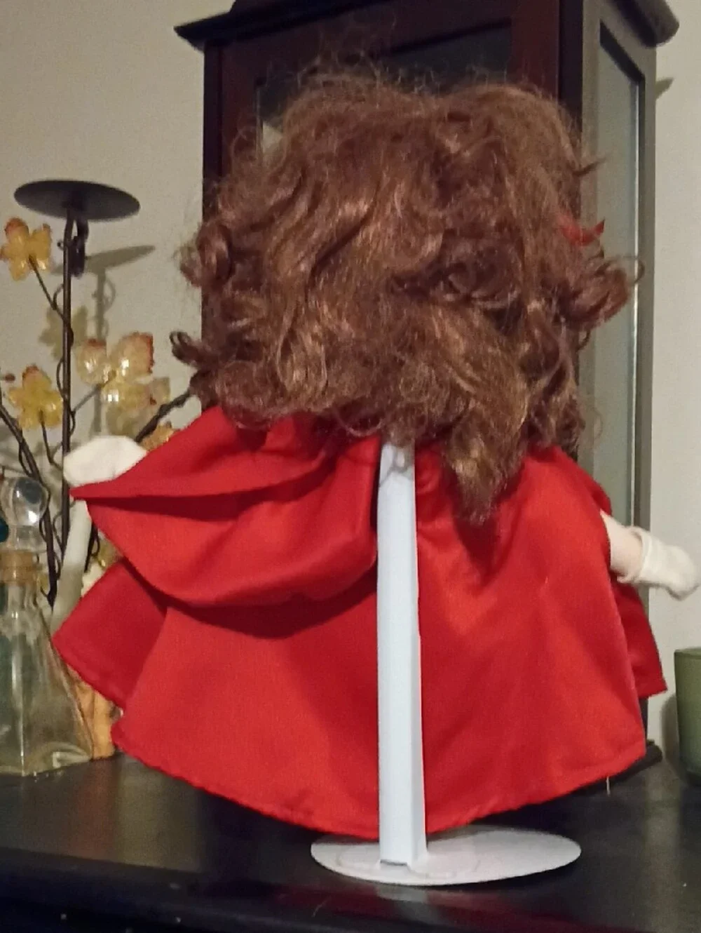 Precious Moments Red-Cape Doll with Blue Gingham Dress